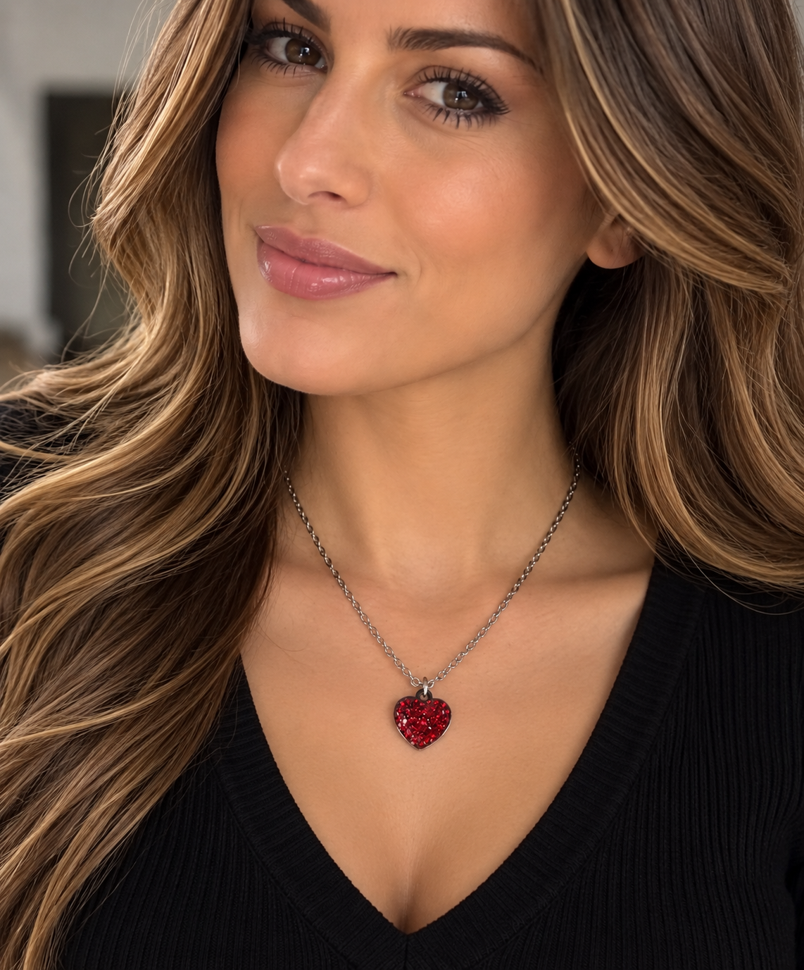 collana cuore rosso rubino